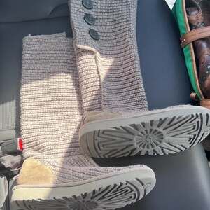 UGG Classic Cardy Knit Tall Button-Up Sweater Boots in Grey
